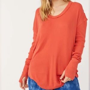 We the free Free People thermal Coral Colby Long Sleeve Tee Women's Size Medium